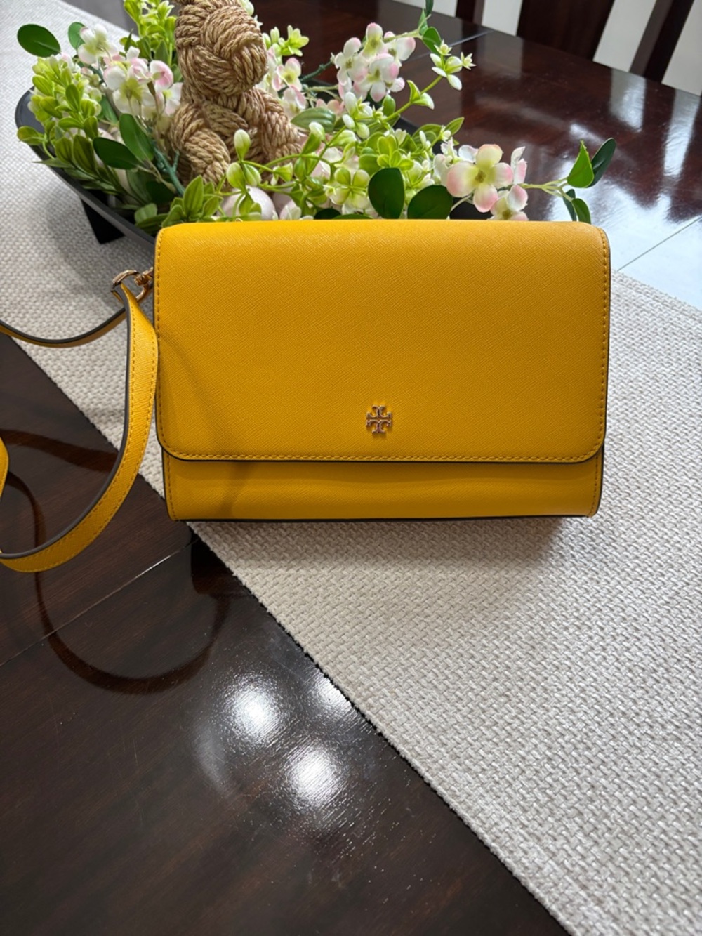 Tory Burch Yellow Leather Crossbody Flap Bag